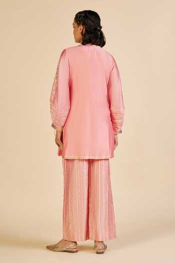 Gulabo By Abu Sandeep_Pink Chanderi Striped Pattern Pant _Online_at_Aza_Fashions