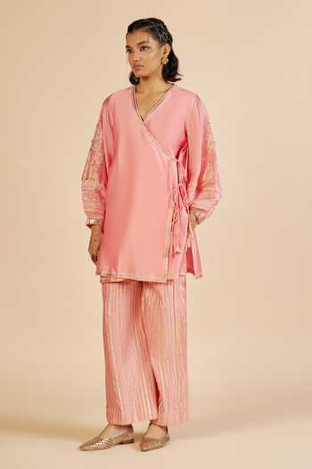 Buy_Gulabo By Abu Sandeep_Pink Chanderi Striped Pattern Pant _Online_at_Aza_Fashions