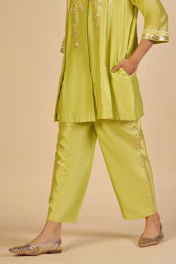 Buy_Gulabo By Abu Sandeep_Lime Chanderi Striped Pant _Online_at_Aza_Fashions