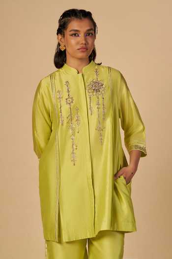 Buy_Gulabo By Abu Sandeep_Lime Chanderi Striped Pant 