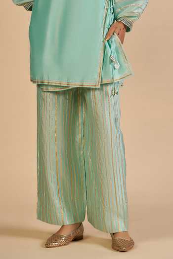 Gulabo By Abu Sandeep_Blue Chanderi Striped Pant _Online_at_Aza_Fashions