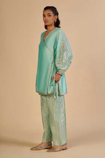 Buy_Gulabo By Abu Sandeep_Blue Chanderi Striped Pant _Online_at_Aza_Fashions