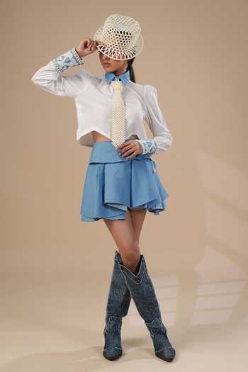 ASHNA VASWANI Cotton Shirt & Pleated Denim Skirt Set 