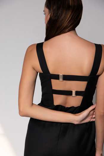 Raison D'Etre Atelier Black Rayon Sweetheart Neck Midnight Noir Dress Online at Aza Fashions Raison D'Etre Atelier_Black Rayon Sweetheart Neck Midnight Noir Dress _Online_at_Aza_Fashions
