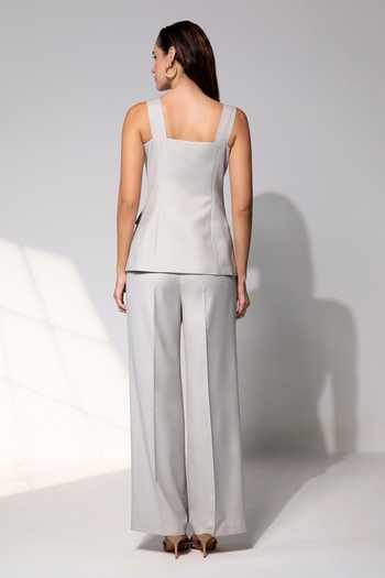 Shop Raison D'Etre Atelier Grey Rayon Sweetheart Neck Estelle Top With Pant at Aza Fashions Shop_Raison D'Etre Atelier_Grey Rayon Sweetheart Neck Estelle Top With Pant _at_Aza_Fashions