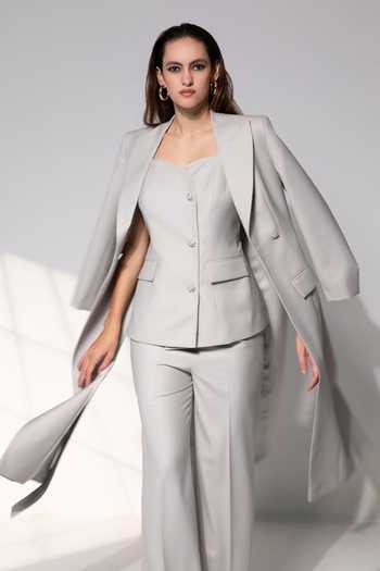 Buy Raison D'Etre Atelier Grey Rayon Sweetheart Neck The Estelle Ensemble Blazer Pant Set Online at Aza Fashions Buy_Raison D'Etre Atelier_Grey Rayon Sweetheart Neck The Estelle Ensemble Blazer Pant Set _Online_at_Aza_Fashions