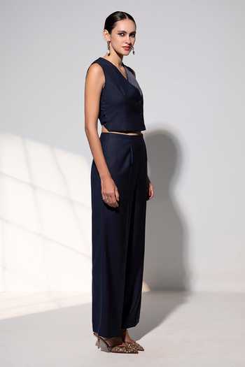 Raison D'Etre Atelier Black Rayon V-neck Hazel Waistcoat With Pant at Aza Fashions Raison D'Etre Atelier_Black Rayon V-neck Hazel Waistcoat With Pant _at_Aza_Fashions
