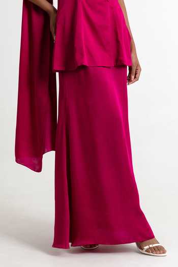 Raison D'Etre Atelier Fuchsia Modal, Satin Bandeau Neck Adaline Strapless Top Skirt Set Online at Aza Fashions Raison D'Etre Atelier_Fuchsia Modal, Satin Bandeau Neck Adaline Strapless Top Skirt Set _Online_at_Aza_Fashions