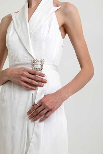Raison D'Etre Atelier White Organza Halter Neck Celine Placed Embellished Dress Online at Aza Fashions Raison D'Etre Atelier_White Organza Halter Neck Celine Placed Embellished Dress _Online_at_Aza_Fashions