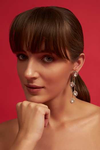 Modarta Polki Drop Chain Brass Earrings 