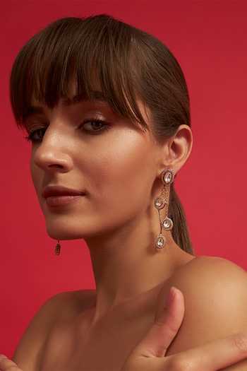 Modarta Silver Plated Polki Drop Chain Brass Earrings Online at Aza Fashions Modarta_Silver Plated Polki Drop Chain Brass Earrings _Online_at_Aza_Fashions