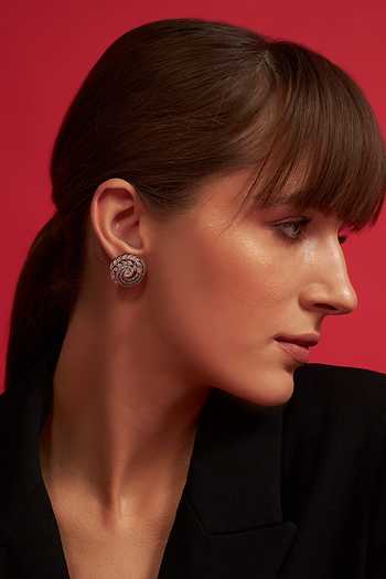 Modarta Floral Spiral Brass Stud Earrings 
