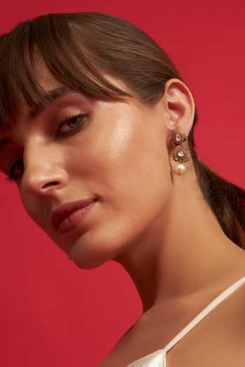 Modarta Multi Color Polki Floral Pearl Earrings Online at Aza Fashions Modarta_Multi Color Polki Floral Pearl Earrings _Online_at_Aza_Fashions