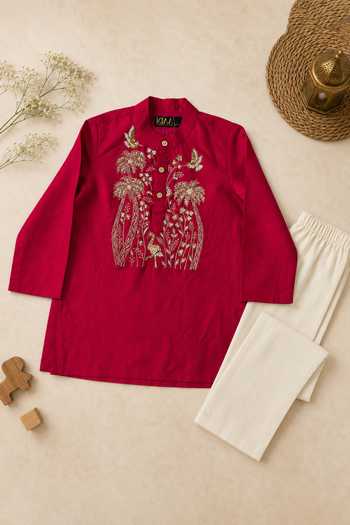 Label Kiaa Maroon Silk Zari Embroidered Kurta Set Online at Aza Fashions Label Kiaa_Maroon Silk Zari Embroidered Kurta Set _Online_at_Aza_Fashions