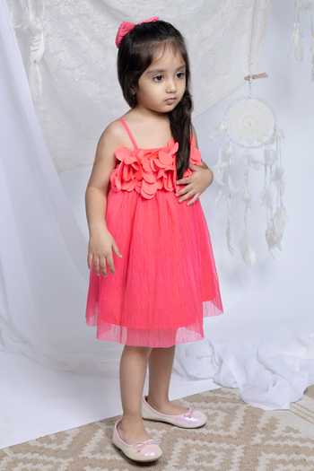 Buy_Label Kiaa_Coral Net 3d Flower Embroidered Dress _Online_at_Aza_Fashions