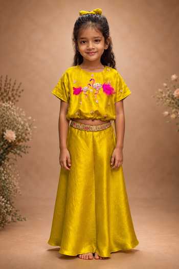 Label Kiaa Flamingo Embroidered Top & Pant Set 