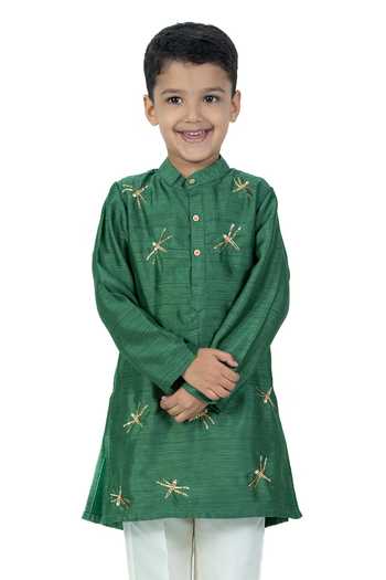 Label Kiaa_Green Linen Embroidered Kurta Set _Online_at_Aza_Fashions