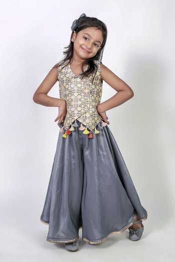 Label Kiaa Geometric Woven Waistcoat & Palazzo Set