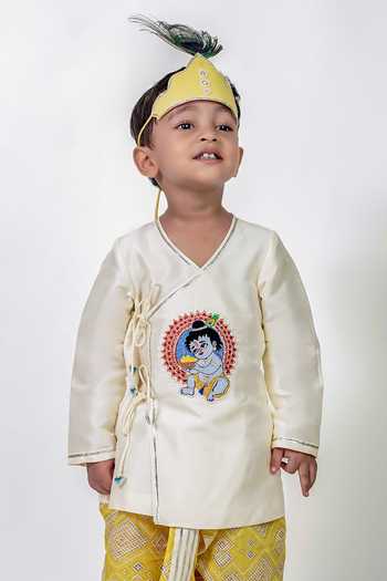 Buy Label Kiaa Off White Silk, Cotton Krishna Ji Embroidered Kurta With Dhoti Pant Online at Aza Fashions Buy_Label Kiaa_Off White Silk, Cotton Krishna Ji Embroidered Kurta With Dhoti Pant _Online_at_Aza_Fashions