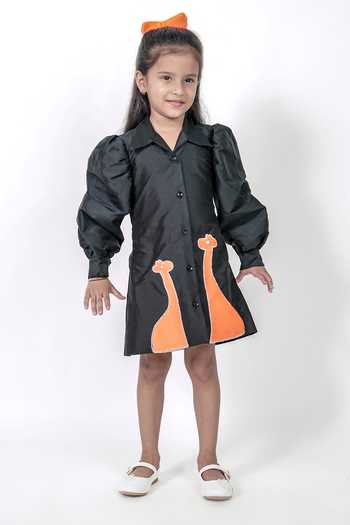 Shop Label Kiaa Black Taffeta Baby Giraffe Embroidered Dress at Aza Fashions Shop_Label Kiaa_Black Taffeta Baby Giraffe Embroidered Dress _at_Aza_Fashions
