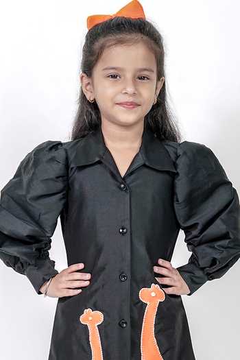 Label Kiaa Black Taffeta Baby Giraffe Embroidered Dress Online at Aza Fashions Label Kiaa_Black Taffeta Baby Giraffe Embroidered Dress _Online_at_Aza_Fashions