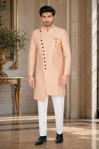 Jhambthreads Self Design Brocade Sherwani & Pant Set