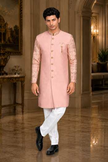 Jhambthreads Silk Sherwani & Polo Pant Set 