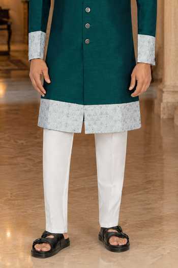 Buy Jhambthreads Green Silk, Cotton Contrast Collar Sherwani And Pant Set Online at Aza Fashions Buy_Jhambthreads_Green Silk, Cotton Contrast Collar Sherwani And Pant Set _Online_at_Aza_Fashions