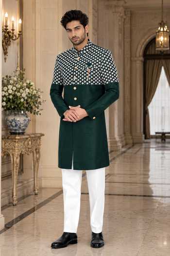 Jhambthreads Silk Sherwani & Polo Pant Set 