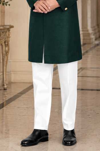 Jhambthreads Green Silk, Cotton Sherwani And Polo Pant Set Online at Aza Fashions Jhambthreads_Green Silk, Cotton Sherwani And Polo Pant Set _Online_at_Aza_Fashions