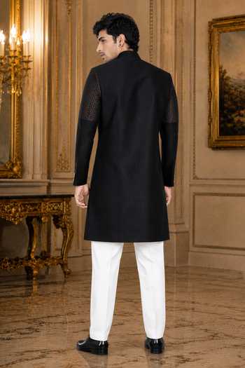 Jhambthreads Black Sherwani & White Pant Set 