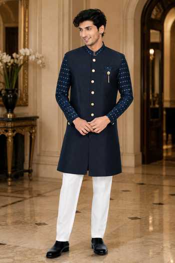 Jhambthreads Patterned Sleeve Sherwani & Pant Set 