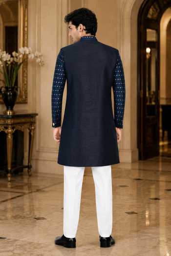 Jhambthreads Patterned Sleeve Sherwani & Pant Set 