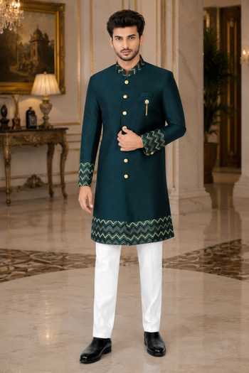 Jhambthreads Chevron Pattern Sherwani & Pant Set 