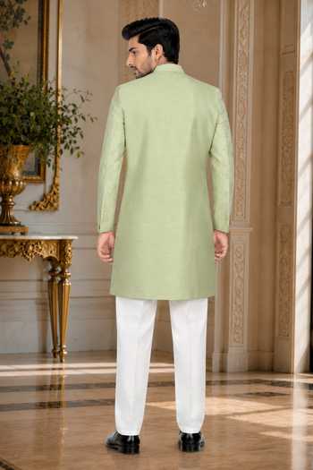 Jhambthreads Silk Sherwani & Cotton Polo Pant Set 