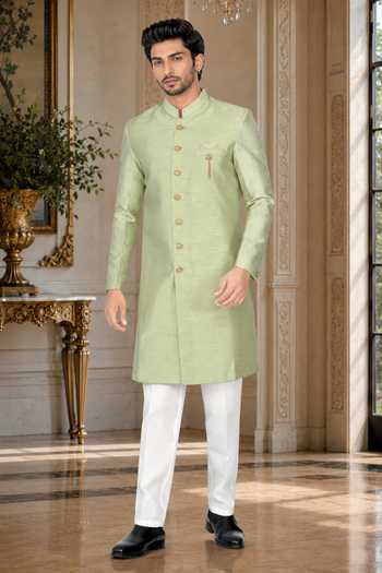 Jhambthreads Silk Sherwani & Cotton Polo Pant Set 