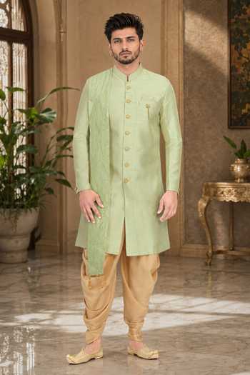 Jhambthreads Draped Sherwani & Peshawari Pant Set 