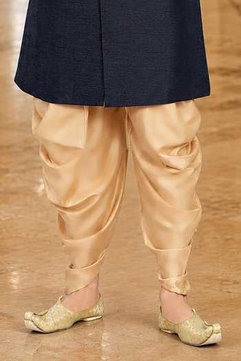 Jhambthreads Blue Silk, Cotton Embroidered Sherwani And Peshawari Pant Set Online at Aza Fashions Jhambthreads_Blue Silk, Cotton Embroidered Sherwani And Peshawari Pant Set _Online_at_Aza_Fashions