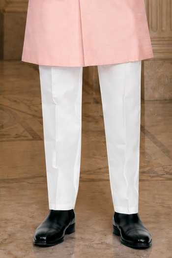Jhambthreads_Pink Silk, Jacquard, Cotton Panelled Sherwani Jacket And Pant Set _Online_at_Aza_Fashions
