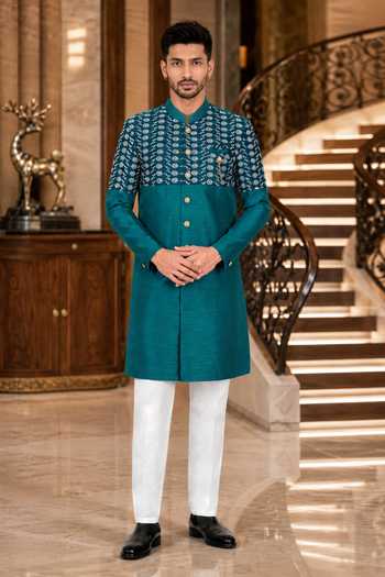 Jhambthreads Silk Embroidered Sherwani & Pant Set 