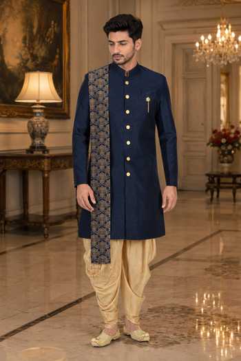 Jhambthreads Draped Sherwani & Peshawari Pant Set 
