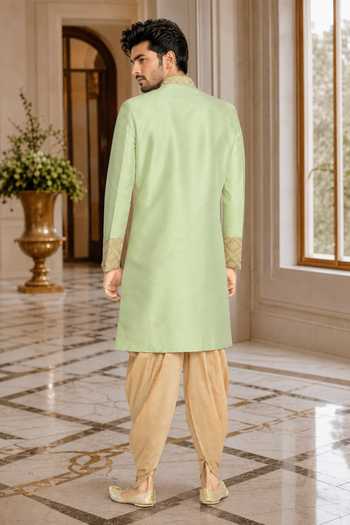 Jhambthreads Sherwani Jacket & Cotton Peshawari Pant Set 