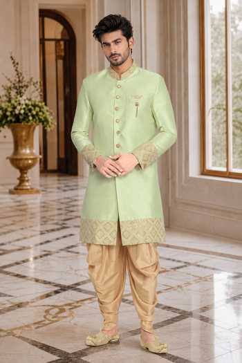 Jhambthreads Sherwani Jacket & Cotton Peshawari Pant Set 