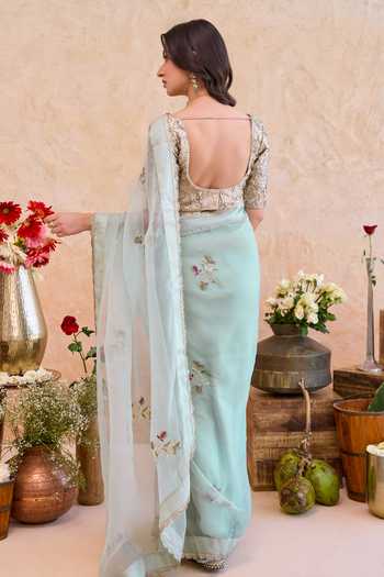 Taro Nigar Embroidered Saree With Blouse 