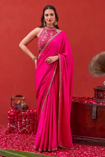 Taro Kaashni Border Embroidered Saree With Blouse 