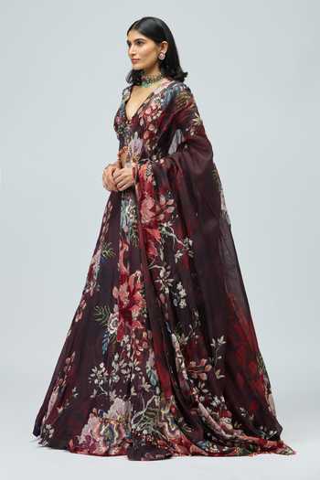 Varun Bahl Black Silk Organza V-neck Embroidered Lehenga Set Online at Aza Fashions Varun Bahl_Black Silk Organza V-neck Embroidered Lehenga Set _Online_at_Aza_Fashions