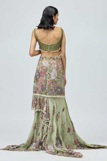 Varun Bahl Embroidered Peplum Top & Skirt Set 