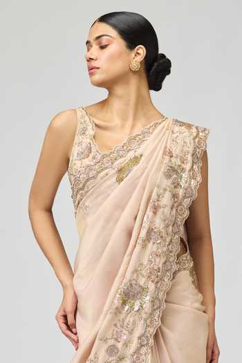 Buy Varun Bahl Peach Viscose, Tissue Saree Set Online at Aza Fashions Buy_Varun Bahl_Peach Viscose, Tissue Saree Set _Online_at_Aza_Fashions