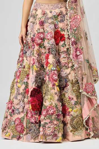 Varun Bahl Pink Modal, Dupion V-neck Embroidered Floral Lehenga Set Online at Aza Fashions Varun Bahl_Pink Modal, Dupion V-neck Embroidered Floral Lehenga Set _Online_at_Aza_Fashions