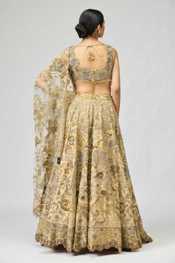 Varun Bahl Viscose Tissue Lehenga Blouse and Dupatta Set